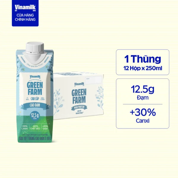 Thùng 12 hộp Sữa tươi Vinamilk Green Farm cao đạm, không lactose - hộp 250ml
