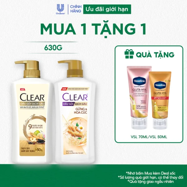 Dầu Gội Clear Thảo Dược Nuôi Dưỡng Da Đầu Từ Gốc, Sạch Gàu Và Giảm Gãy Rụng 630g（Quà tặng ngẫu nhiên: VSL 70ml hoặc VSL 50ml）